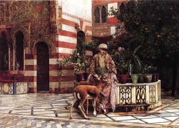Fille dans une cour mauresque arabe Edwin Lord Weeks Peinture à l'huile